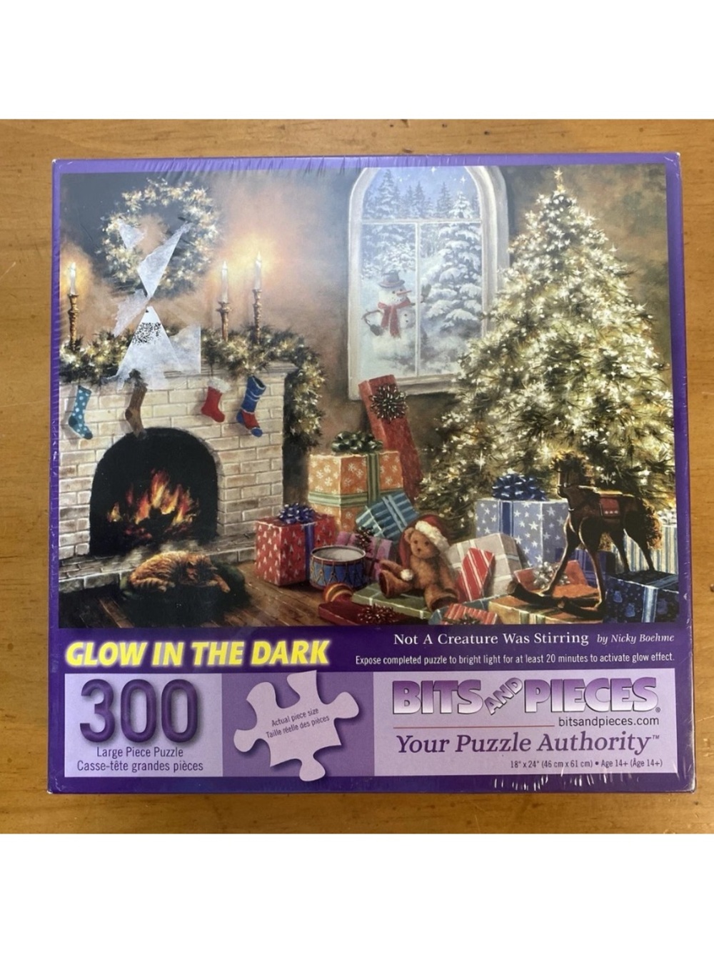 Bits & Pieces Glow in the Dark 300 Piece Puzzle Christmas Tree Snowman Santa New